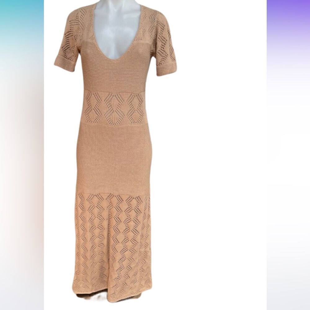 Rue Stiic Crochet Knit Short Sleeve V Neck Maxi Dress